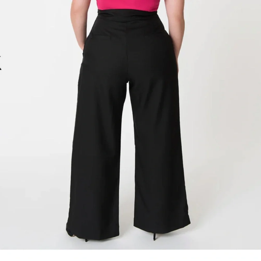 New Unique Vintage hi waist black wide leg sailor ginger pants plus - Picture 3 of 5